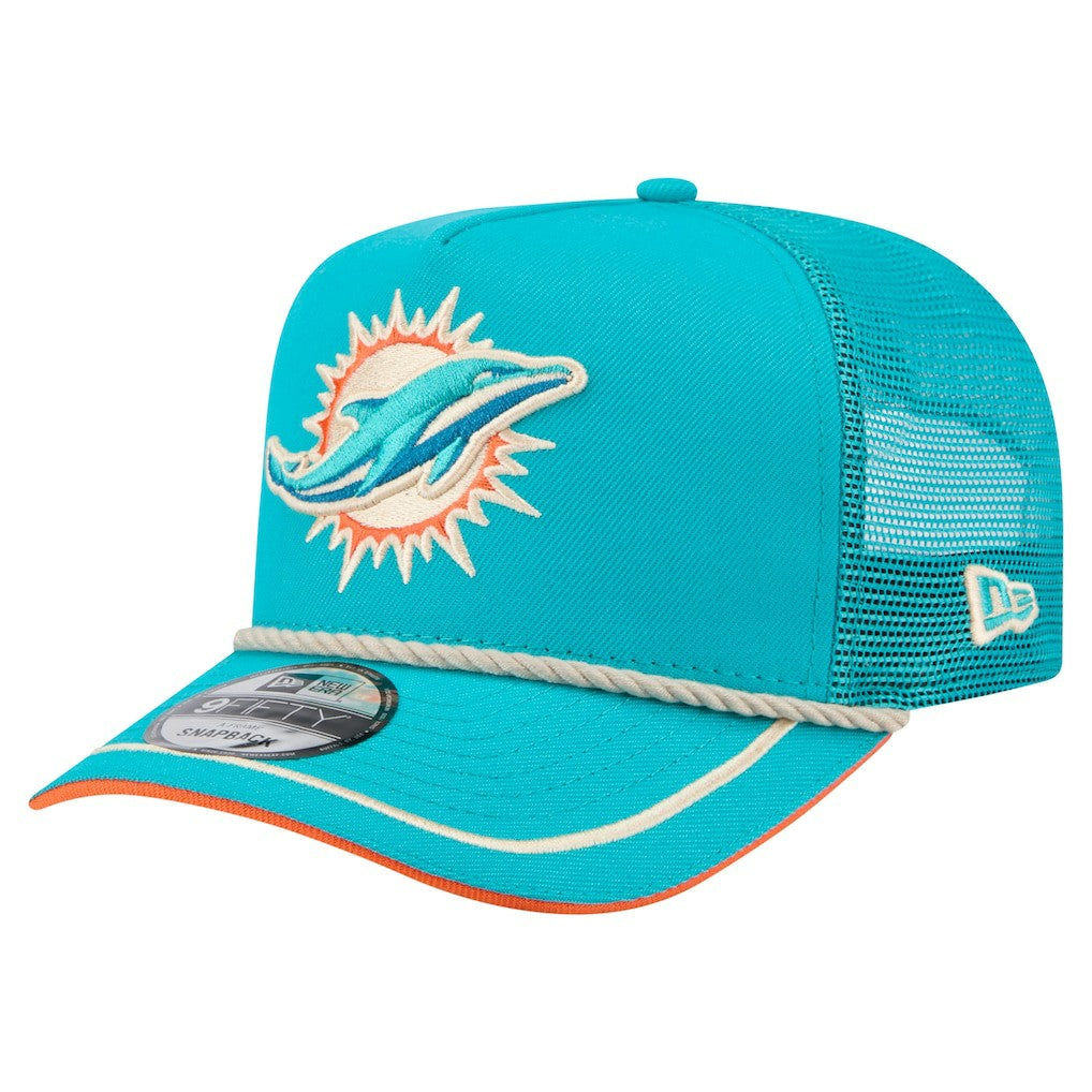 Miami Dolphins New Era Vintage Team Rope A-Frame Trucker 9FIFTY Snapback Hat - Aqua - NFL