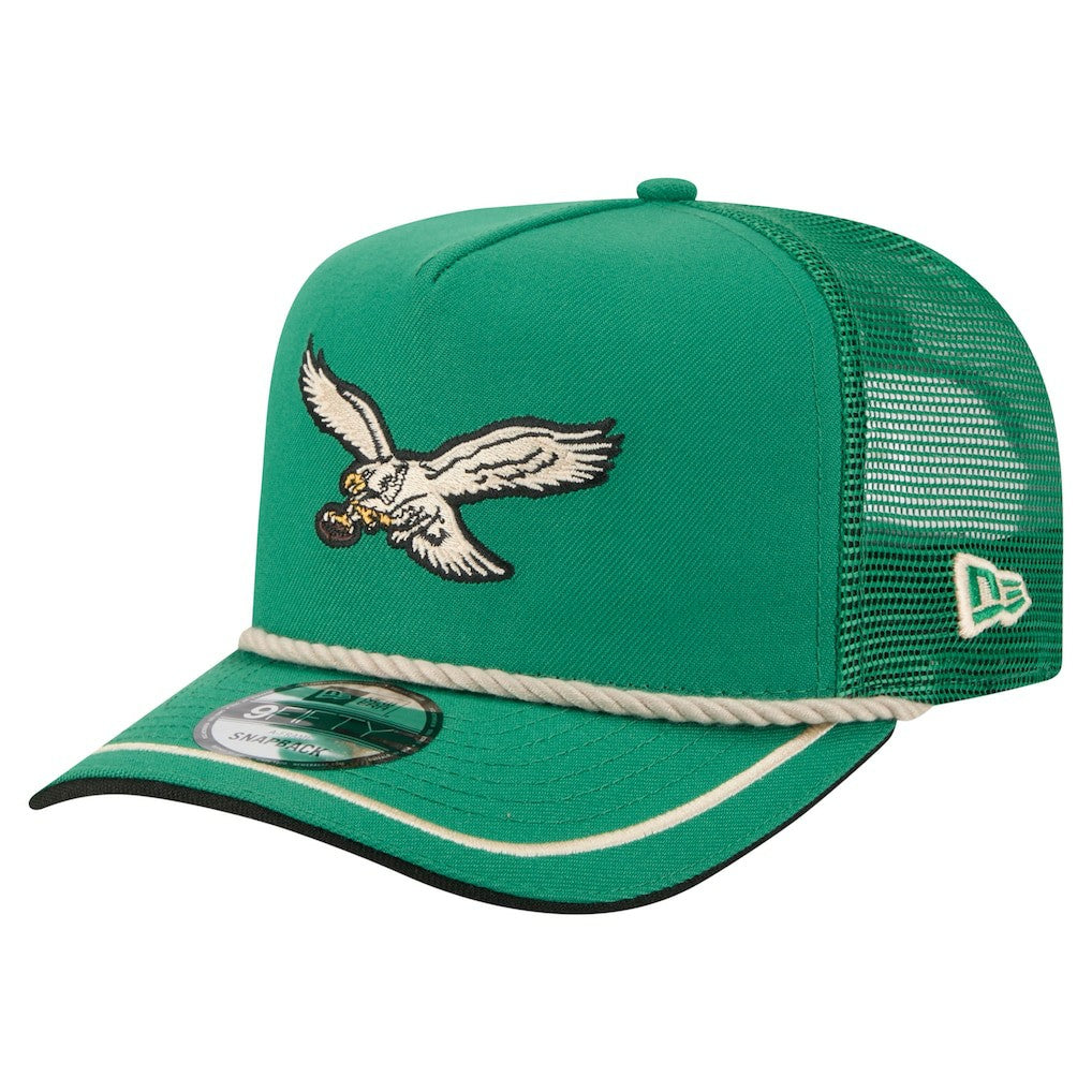 Philadelphia Eagles New Era Vintage Team Rope A-Frame Trucker 9FIFTY Snapback Hat - Kelly Green - NFL
