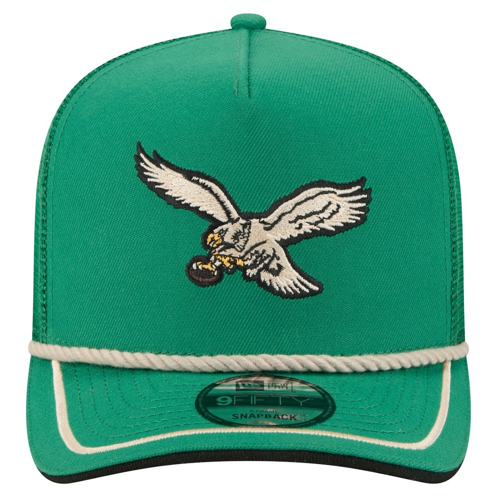 Philadelphia Eagles New Era Vintage Team Rope A-Frame Trucker 9FIFTY Snapback Hat - Kelly Green - NFL