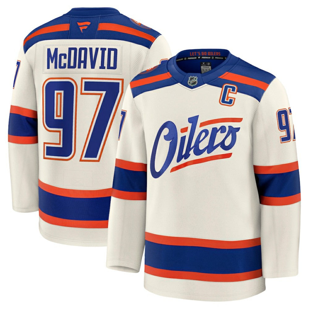 Connor McDavid Edmonton Oilers Fanatics Alternate Premium Jersey - Light Beige | Fanatics Clearance