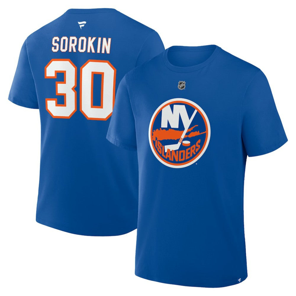 Ilya Sorokin New York Islanders Fanatics Authentic Stack Name & Number T-Shirt - Royal | Fanatics Lifestyle