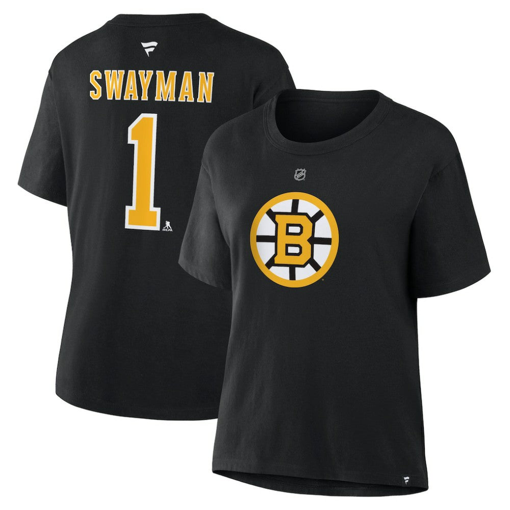 Jeremy Swayman Boston Bruins Fanatics Women's Authentic Stack Name & Number T-Shirt - Black | Fanatics discount