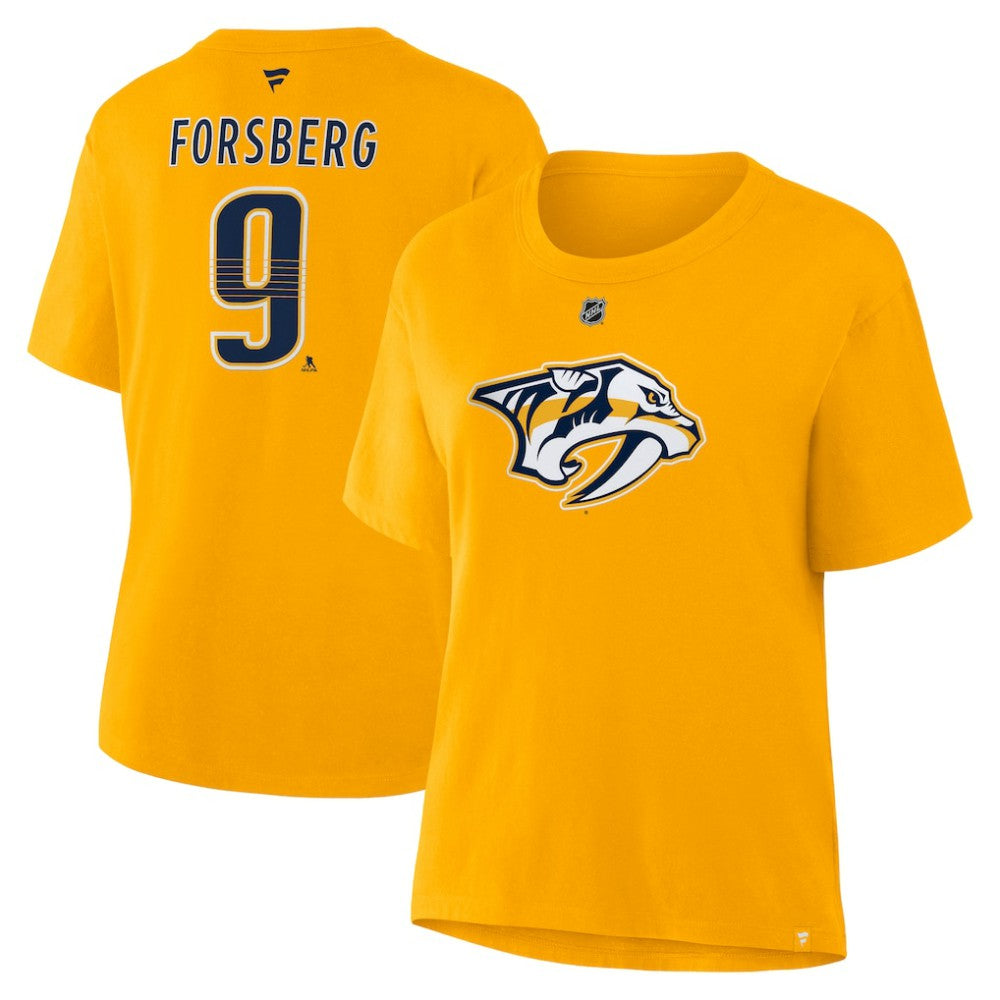 Filip Forsberg Nashville Predators Fanatics Women's Authentic Stack Name & Number T-Shirt - Gold | Fanatics Lifestyle