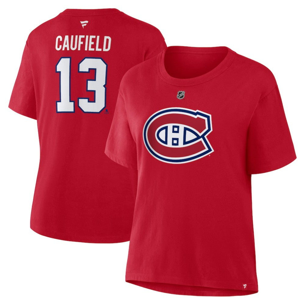 Cole Caufield Montreal Canadiens Fanatics Women's Authentic Stack Name & Number T-Shirt - Red | Fanatics Lifestyle