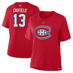 Cole Caufield Montreal Canadiens Fanatics Women's Authentic Stack Name & Number T-Shirt - Red | Fanatics Lifestyle