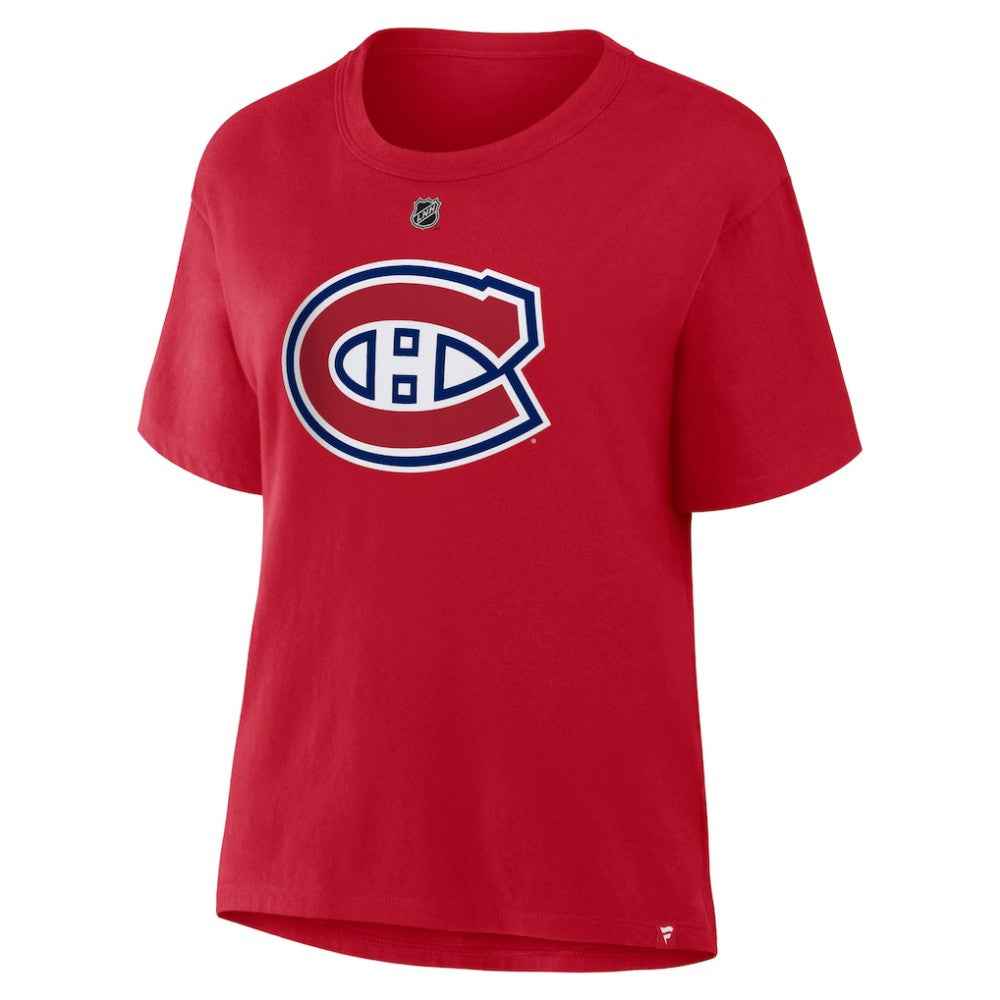 Cole Caufield Montreal Canadiens Fanatics Women's Authentic Stack Name & Number T-Shirt - Red | Fanatics Lifestyle