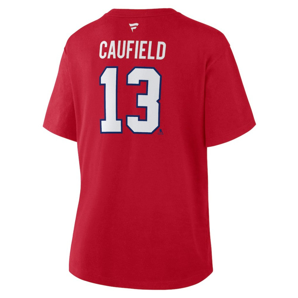 Cole Caufield Montreal Canadiens Fanatics Women's Authentic Stack Name & Number T-Shirt - Red | Fanatics Lifestyle
