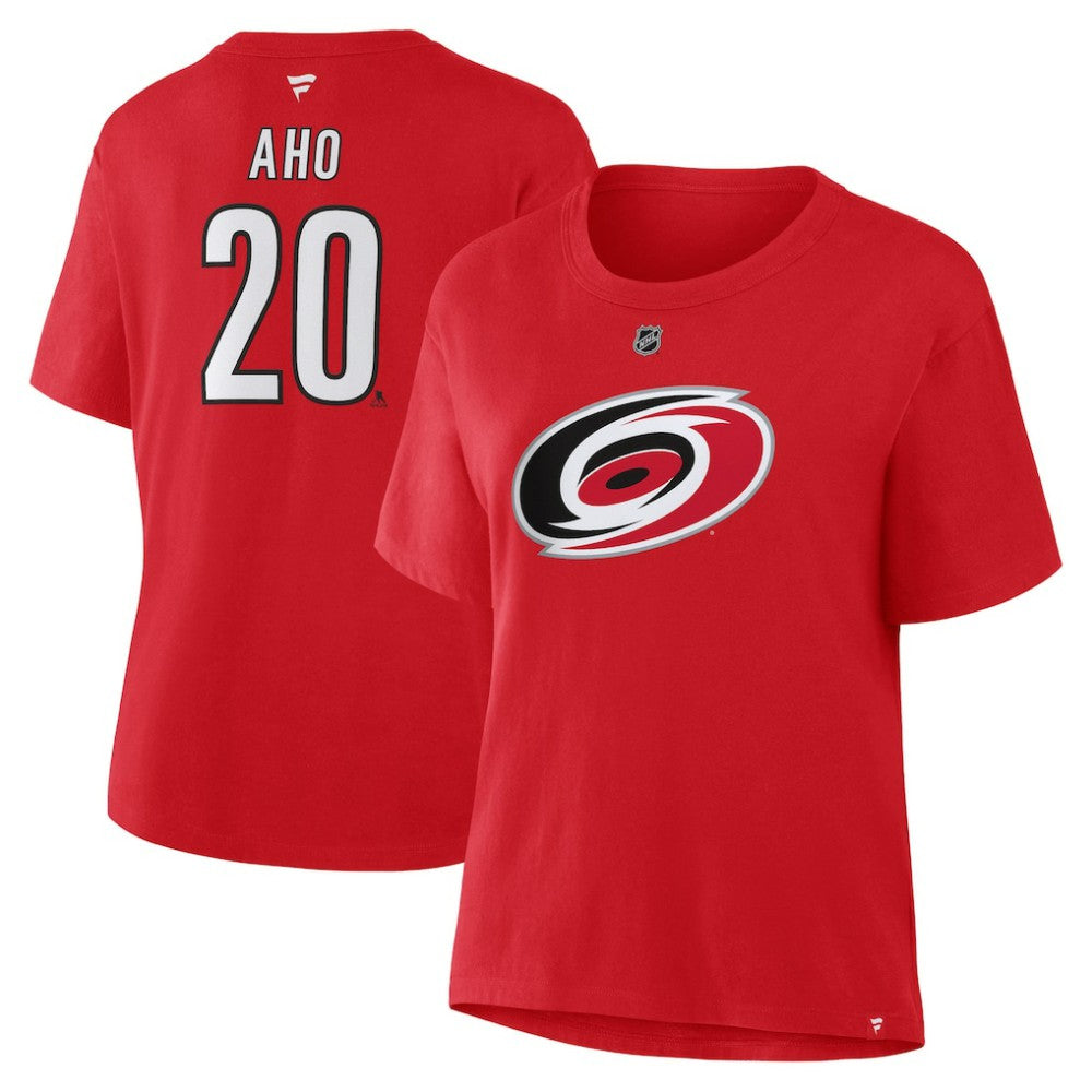 Sebastian Aho Carolina Hurricanes Fanatics Women's Authentic Stack Name & Number T-Shirt - Red | Fanatics sale