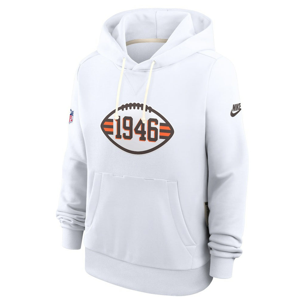 Cleveland Browns Women's Throwback Sideline Standard Issue Dri-FIT Hoodie - White - Nike