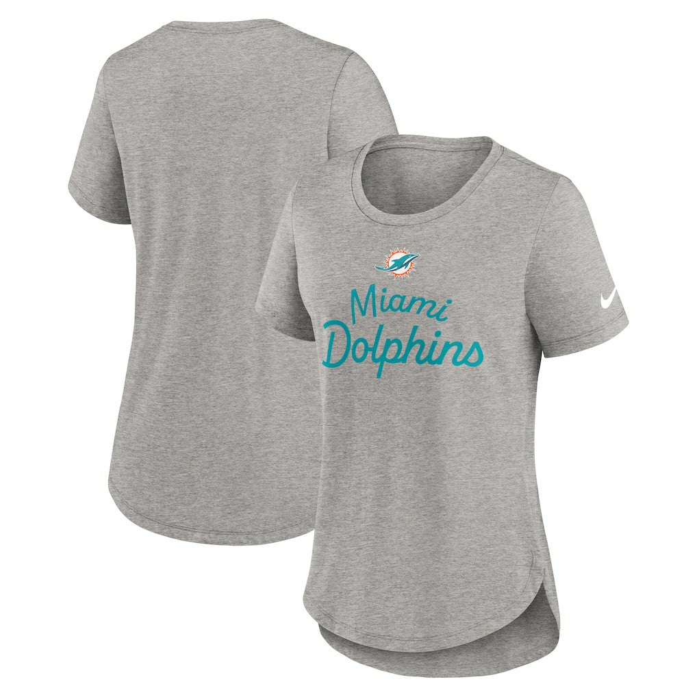 Miami Dolphins Women's Script Tri-Blend T-Shirt - Gray - Nike