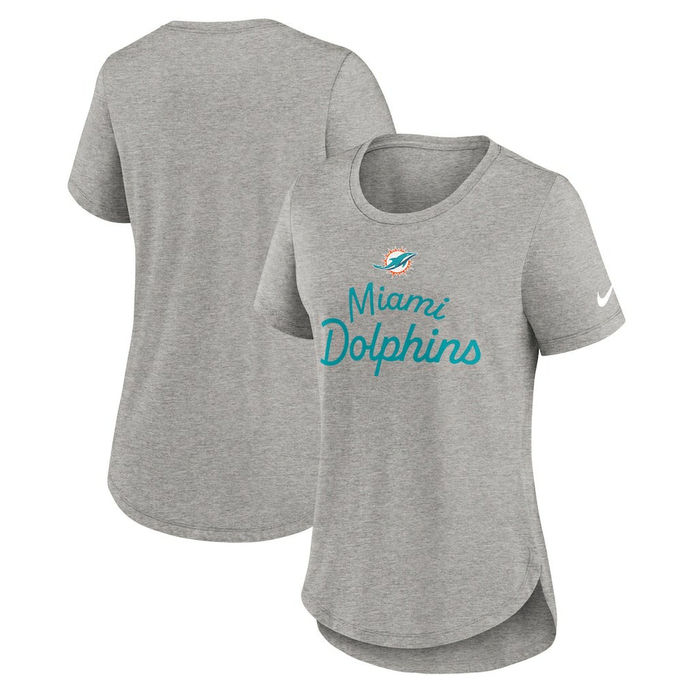Miami Dolphins Women's Script Tri-Blend T-Shirt - Gray - Nike