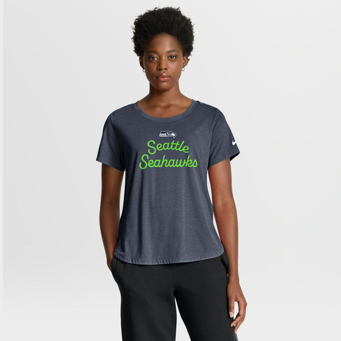 Seattle Seahawks Women's Script Tri-Blend T-Shirt - College Navy - Nike