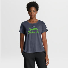 Seattle Seahawks Women's Script Tri-Blend T-Shirt - College Navy - Nike