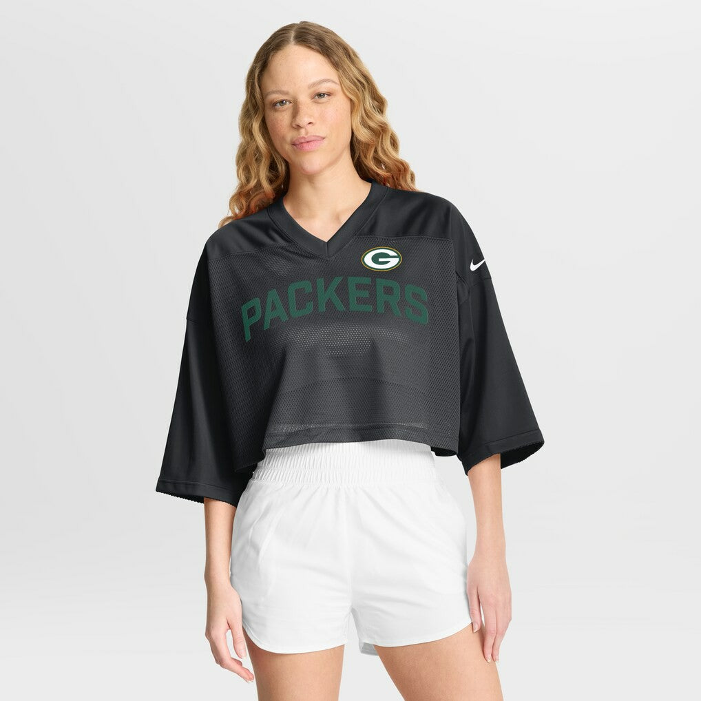 Green Bay Packers Women's Primetime Cropped Mesh Dri-FIT Fashion Jersey - Black - Nike