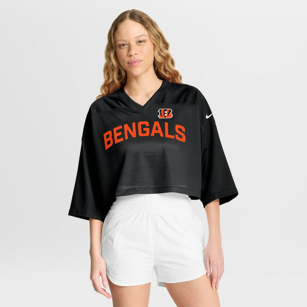 Cincinnati Bengals Women's Primetime Cropped Mesh Dri-FIT Fashion Jersey - Black - Nike