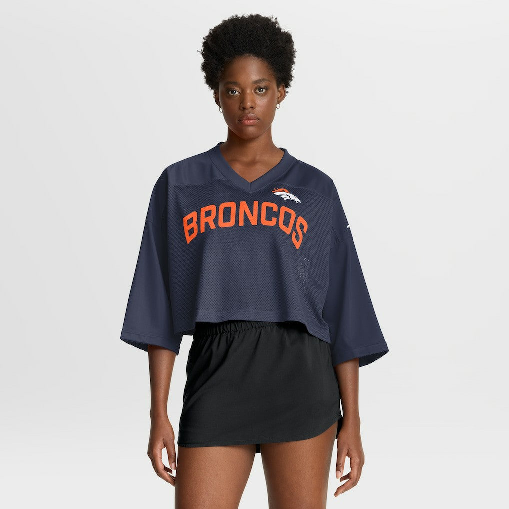 Denver Broncos Women's Primetime Cropped Mesh Dri-FIT Fashion Jersey - Navy - Nike
