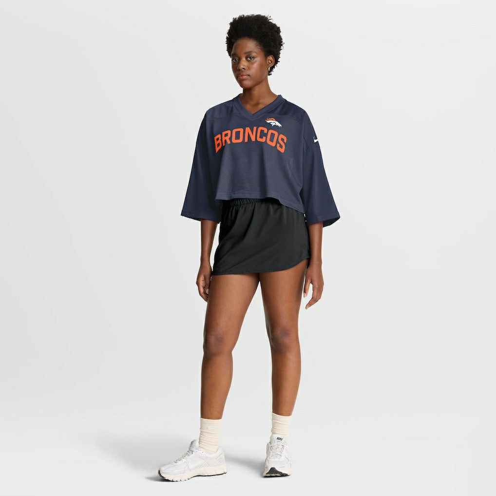 Denver Broncos Women's Primetime Cropped Mesh Dri-FIT Fashion Jersey - Navy - Nike