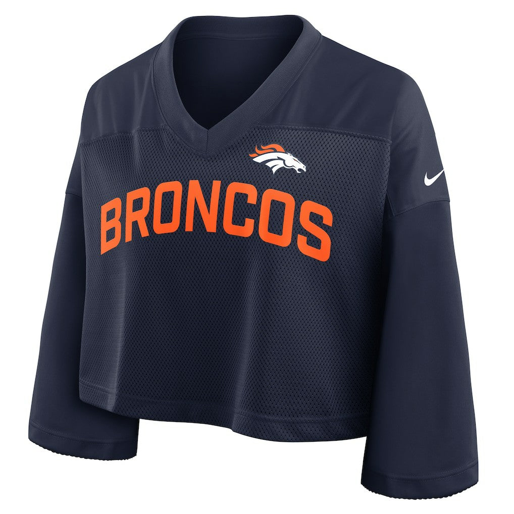 Denver Broncos Women's Primetime Cropped Mesh Dri-FIT Fashion Jersey - Navy - Nike