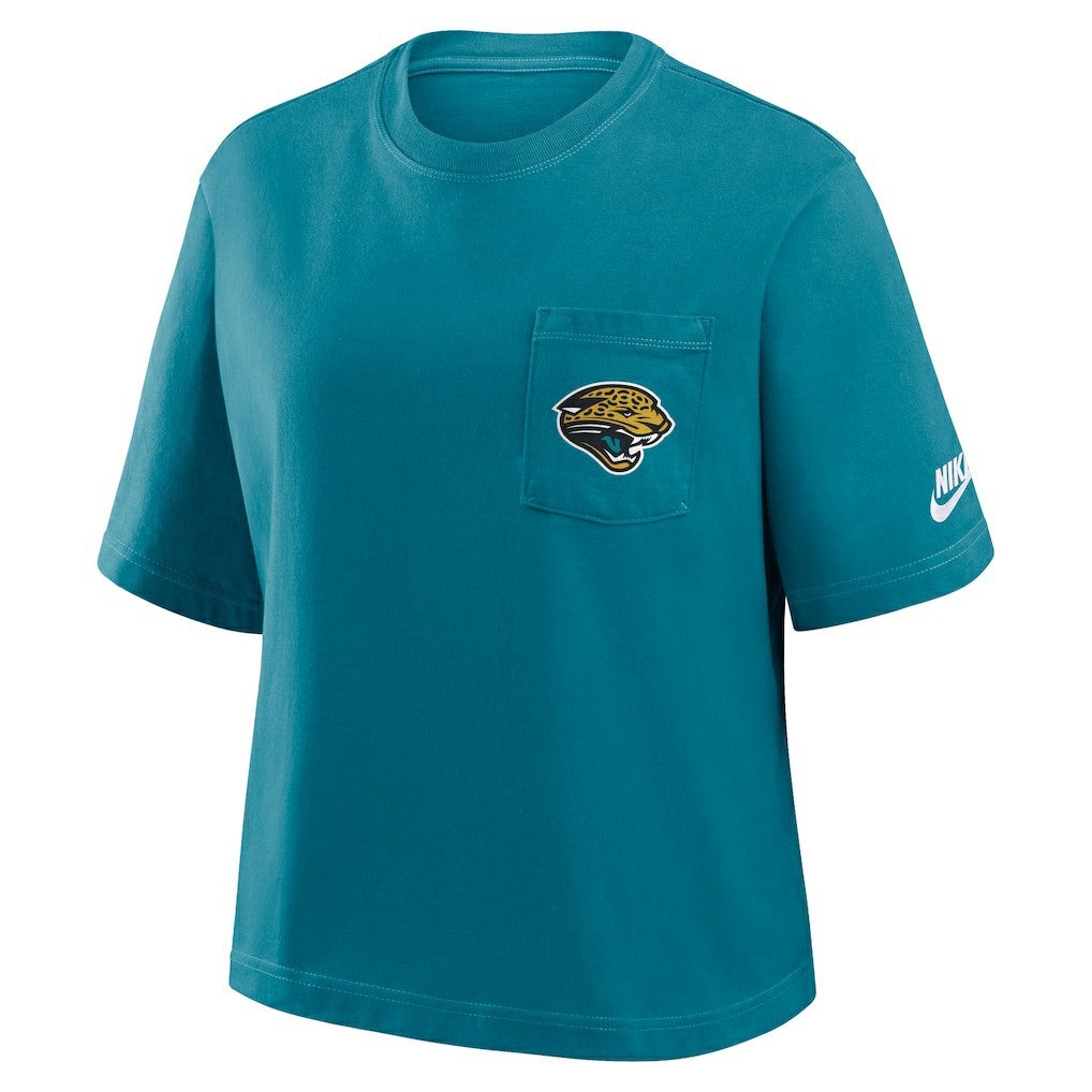 Jacksonville Jaguars Women's Rewind Pocket Boxy T-Shirt - Teal - Nike