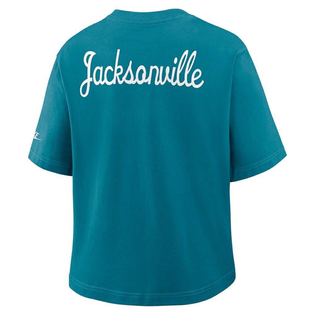 Jacksonville Jaguars Women's Rewind Pocket Boxy T-Shirt - Teal - Nike