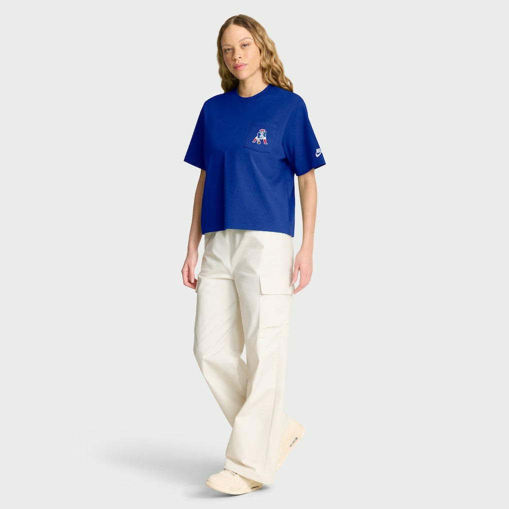 New England Patriots Women's Rewind Pocket Boxy T-Shirt - Royal - Nike