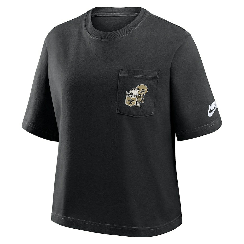 New Orleans Saints Women's Rewind Pocket Boxy T-Shirt - Black - Nike