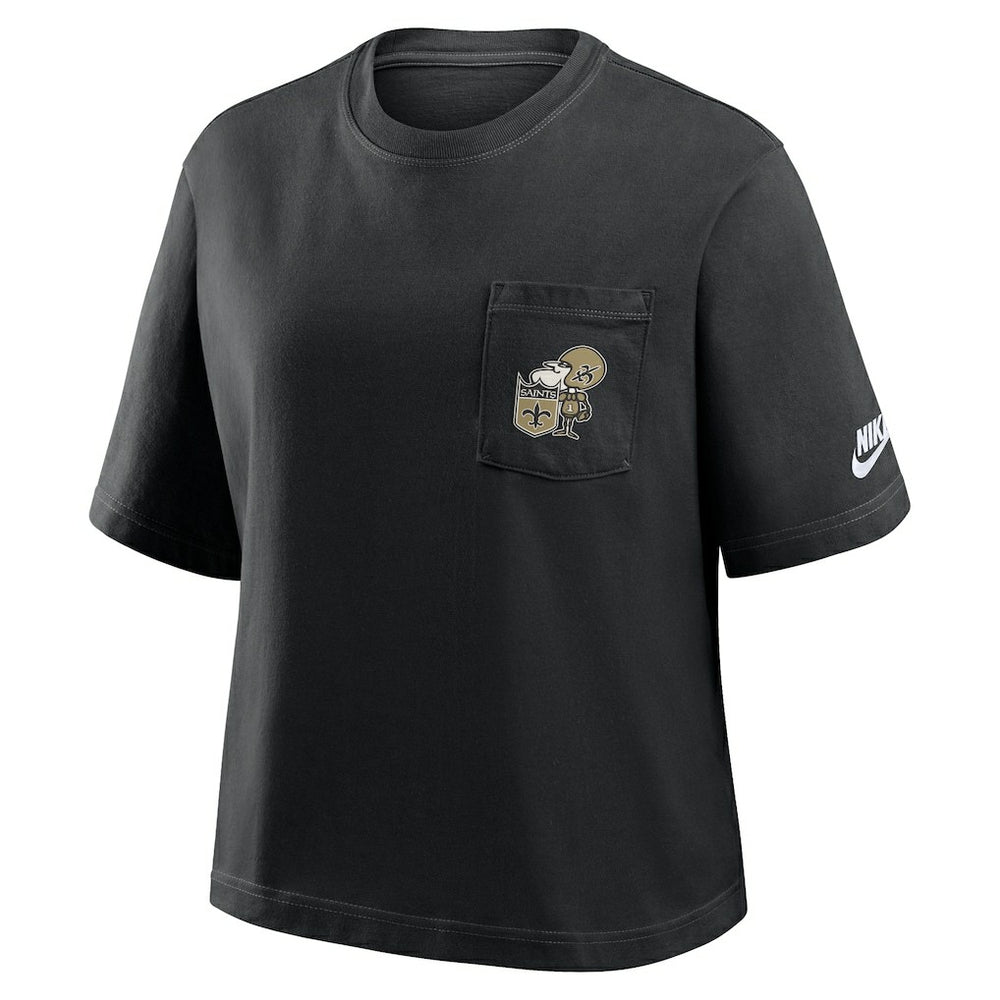 New Orleans Saints Women's Rewind Pocket Boxy T-Shirt - Black - Nike