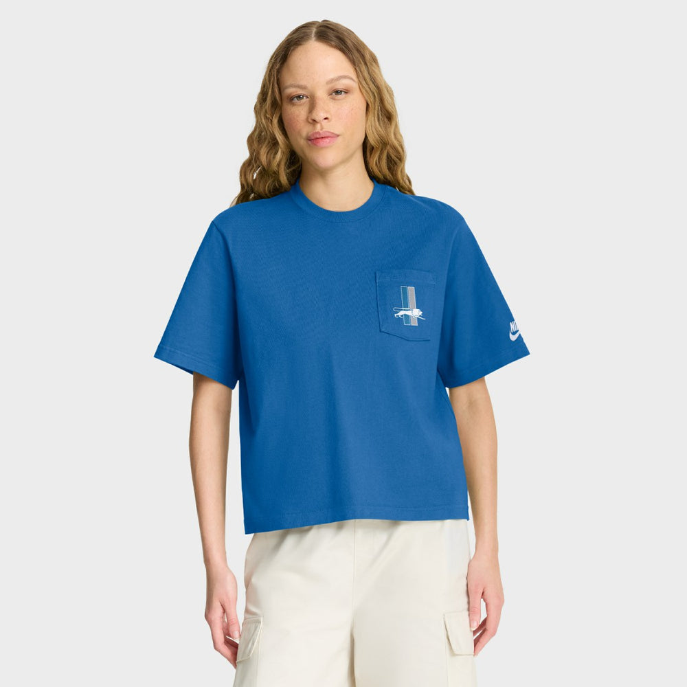 Detroit Lions Women's Rewind Pocket Boxy T-Shirt - Blue - Nike