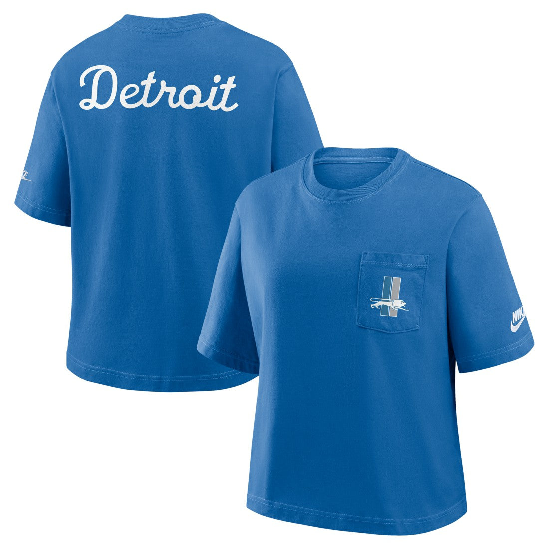 Detroit Lions Women's Rewind Pocket Boxy T-Shirt - Blue - Nike
