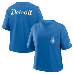 Detroit Lions Women's Rewind Pocket Boxy T-Shirt - Blue - Nike