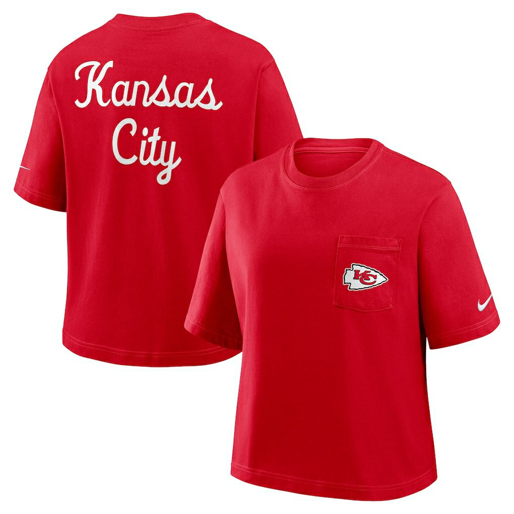 Kansas City Chiefs Women's Rewind Pocket Boxy T-Shirt - Red - Nike
