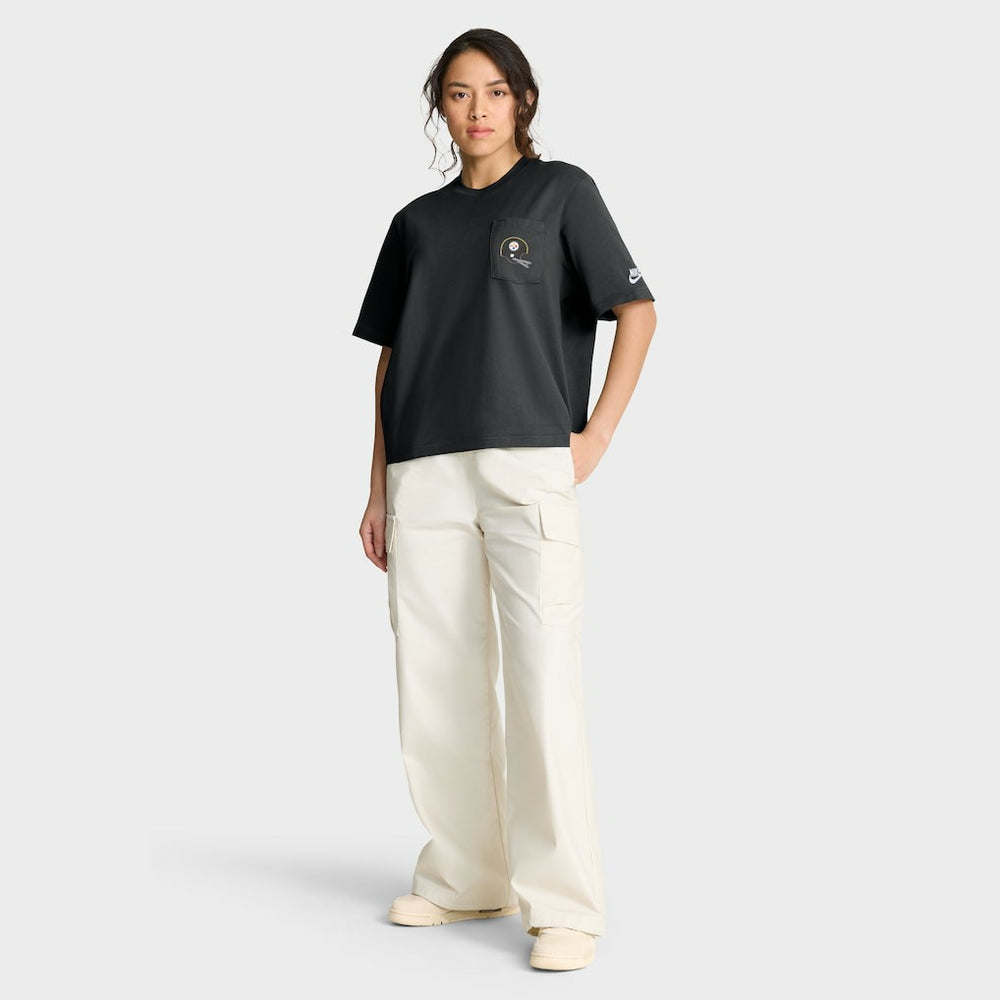 Pittsburgh Steelers Women's Rewind Pocket Boxy T-Shirt - Black - Nike