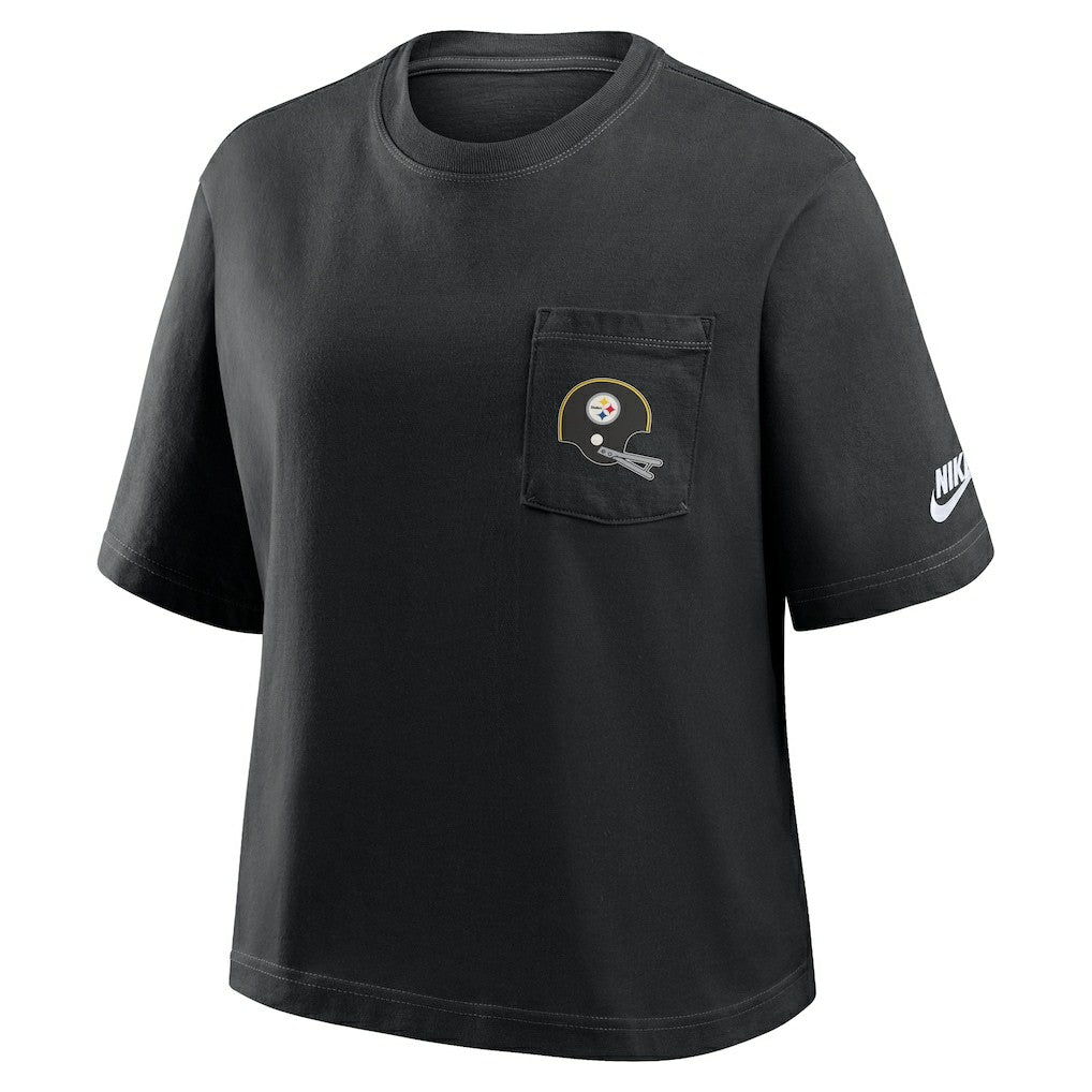 Pittsburgh Steelers Women's Rewind Pocket Boxy T-Shirt - Black - Nike