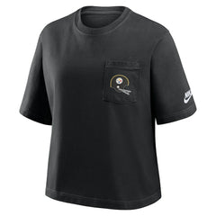 Pittsburgh Steelers Women's Rewind Pocket Boxy T-Shirt - Black - Nike