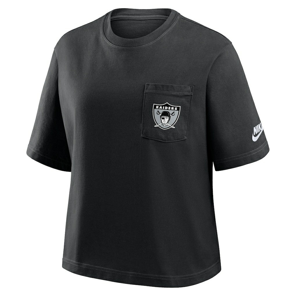 Las Vegas Raiders Women's Rewind Pocket Boxy T-Shirt - Black - Nike