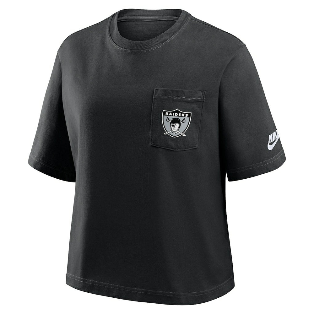 Las Vegas Raiders Women's Rewind Pocket Boxy T-Shirt - Black - Nike