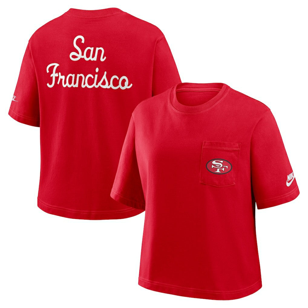San Francisco 49ers Women's Rewind Pocket Boxy T-Shirt - Scarlet - Nike