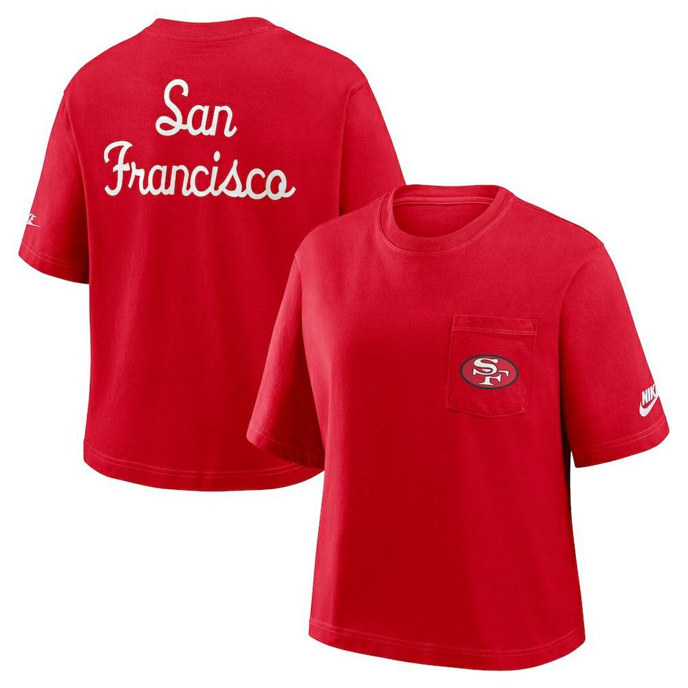 San Francisco 49ers Women's Rewind Pocket Boxy T-Shirt - Scarlet - Nike