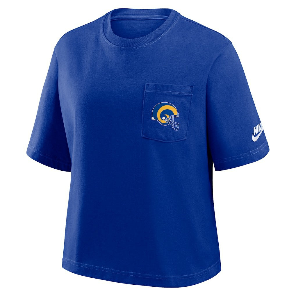 Los Angeles Rams Women's Rewind Pocket Boxy T-Shirt - Royal - Nike