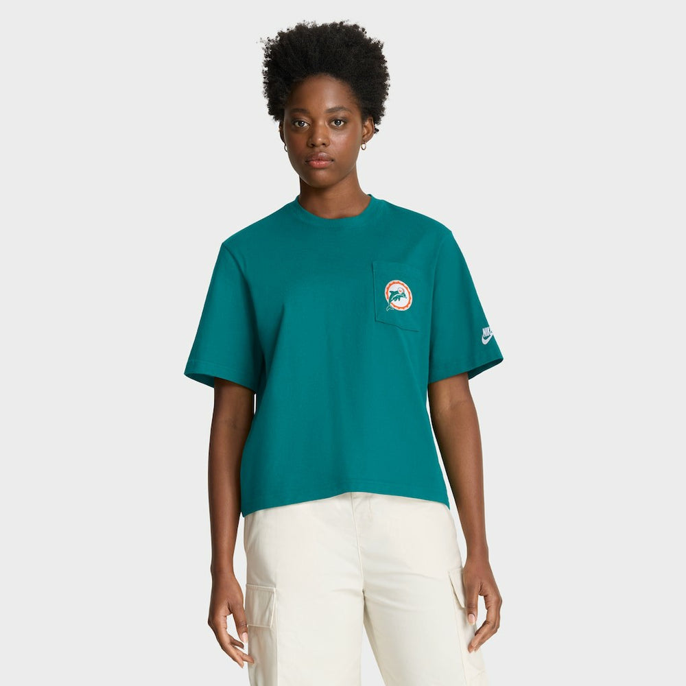 Miami Dolphins Women's Rewind Pocket Boxy T-Shirt - Aqua - Nike