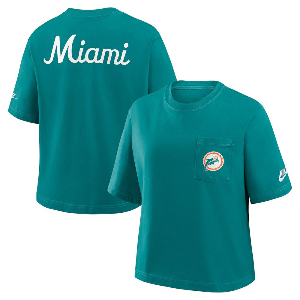 Miami Dolphins Women's Rewind Pocket Boxy T-Shirt - Aqua - Nike