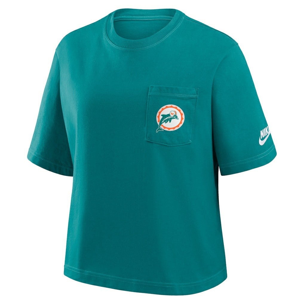 Miami Dolphins Women's Rewind Pocket Boxy T-Shirt - Aqua - Nike