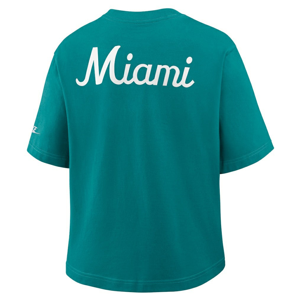 Miami Dolphins Women's Rewind Pocket Boxy T-Shirt - Aqua - Nike