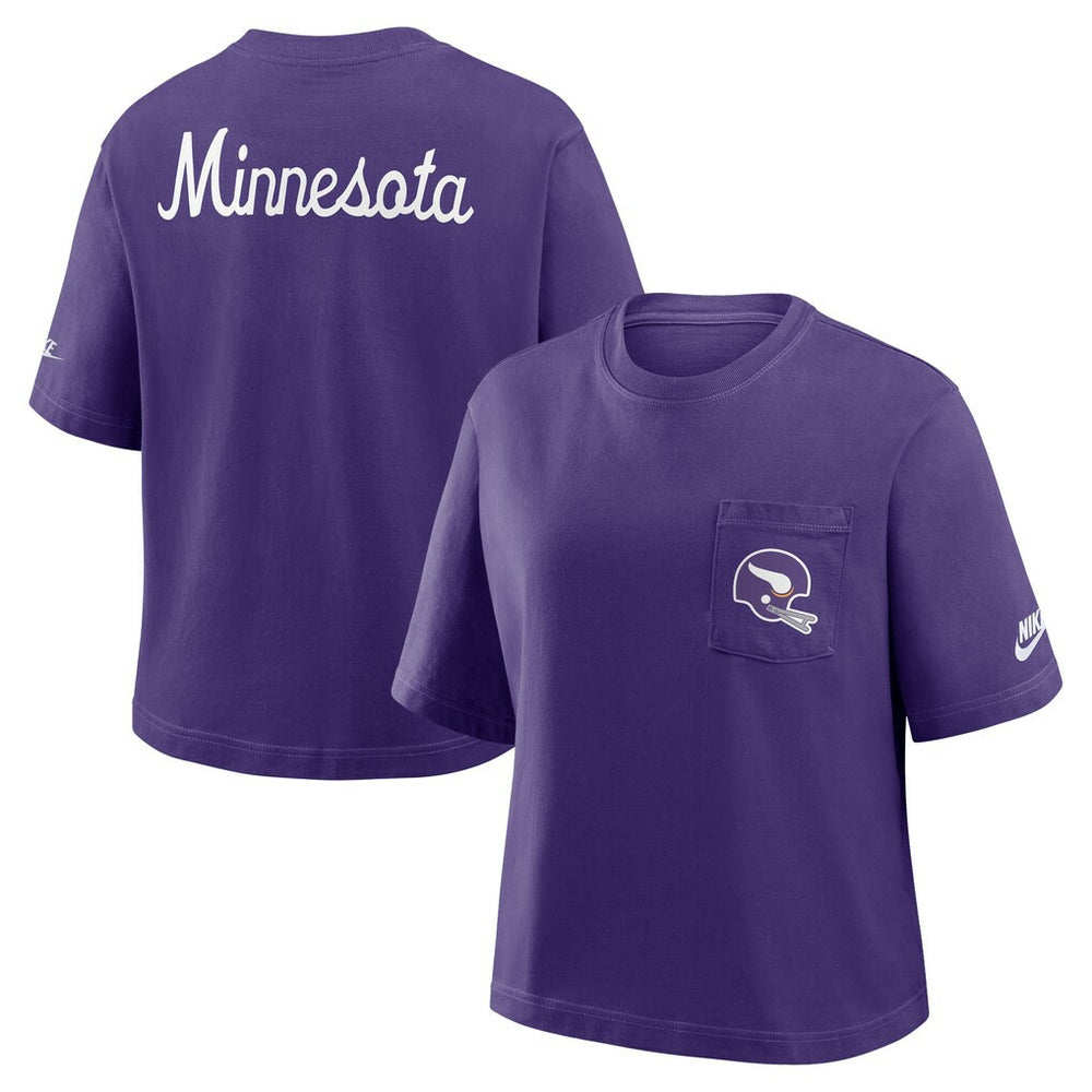 Minnesota Vikings Women's Rewind Pocket Boxy T-Shirt - Purple - Nike