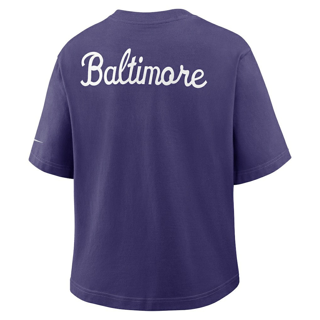 Baltimore Ravens Women's Rewind Pocket Boxy T-Shirt - Purple - Nike
