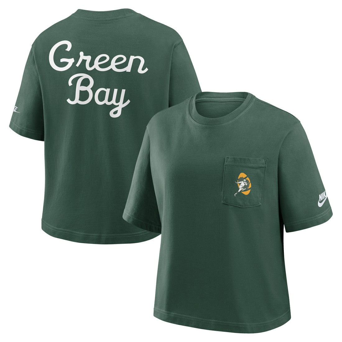 Green Bay Packers Women's Rewind Pocket Boxy T-Shirt - Green - Nike
