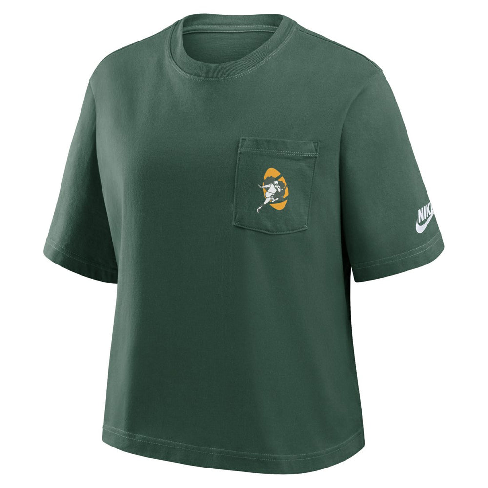Green Bay Packers Women's Rewind Pocket Boxy T-Shirt - Green - Nike