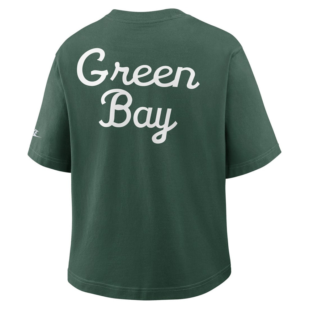 Green Bay Packers Women's Rewind Pocket Boxy T-Shirt - Green - Nike