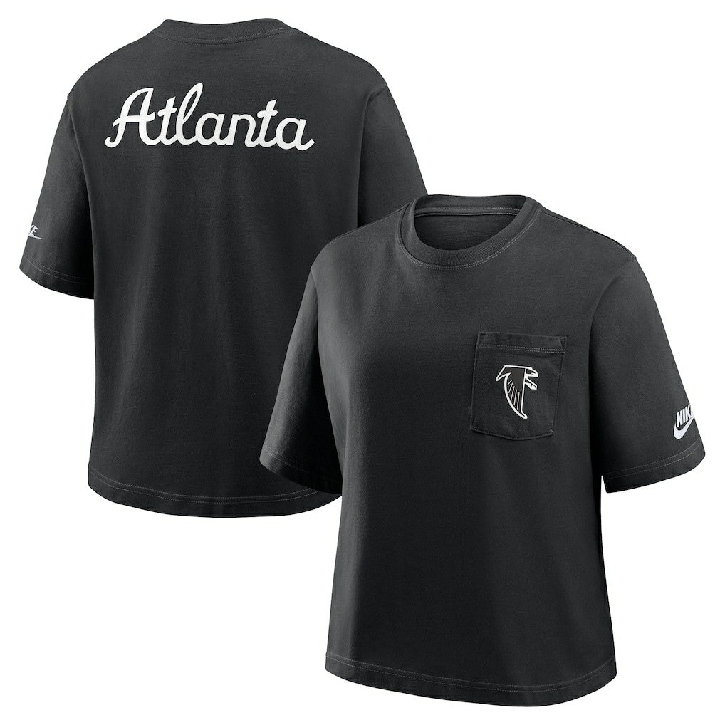 Atlanta Falcons Women's Rewind Pocket Boxy T-Shirt - Black - Nike
