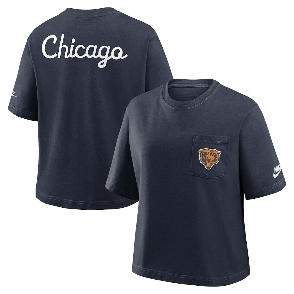 Chicago Bears Women's Rewind Pocket Boxy T-Shirt - Navy - Nike